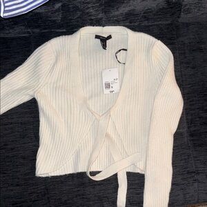 Forever 21 Cream Ribbed Cardigan Sweater